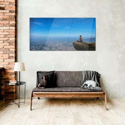 Tableau en verre Méditation au sommet de la montagne