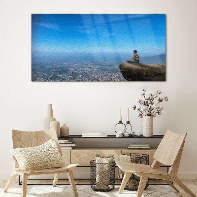 Tableau en verre Méditation au sommet de la montagne