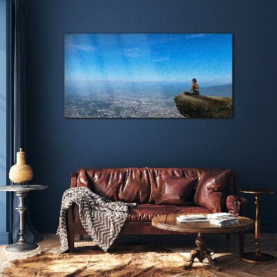 Tableau en verre Méditation au sommet de la montagne