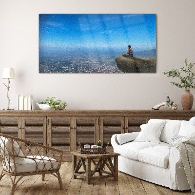 Tableau en verre Méditation au sommet de la montagne