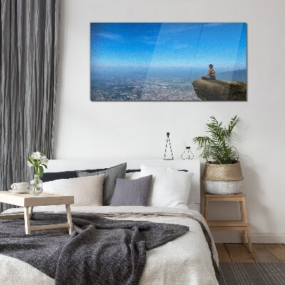 Tableau en verre Méditation au sommet de la montagne