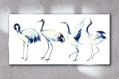 Tableau photo sur verre Grues dansantes à l'aquarelle
