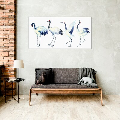 Tableau photo sur verre Grues dansantes à l'aquarelle