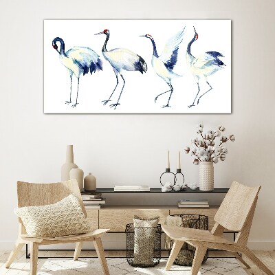 Tableau photo sur verre Grues dansantes à l'aquarelle