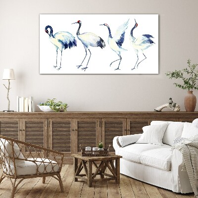 Tableau photo sur verre Grues dansantes à l'aquarelle