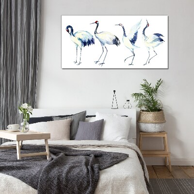 Tableau photo sur verre Grues dansantes à l'aquarelle