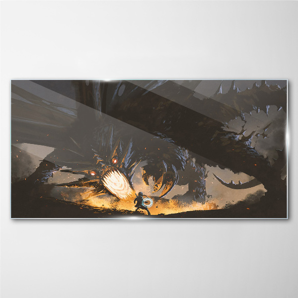 Tableau verre imprimé Dragon dans le feu de la bataille