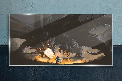Tableau verre imprimé Dragon dans le feu de la bataille