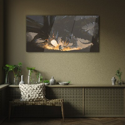 Tableau verre imprimé Dragon dans le feu de la bataille