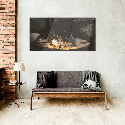 Tableau verre imprimé Dragon dans le feu de la bataille