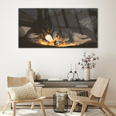 Tableau verre imprimé Dragon dans le feu de la bataille