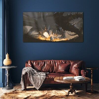 Tableau verre imprimé Dragon dans le feu de la bataille