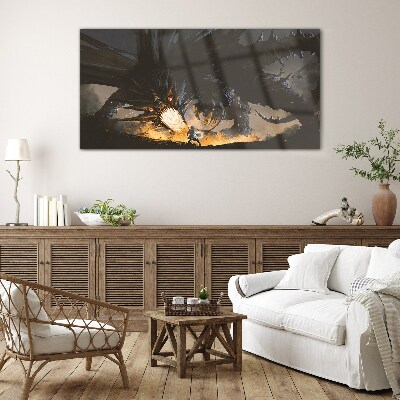 Tableau verre imprimé Dragon dans le feu de la bataille