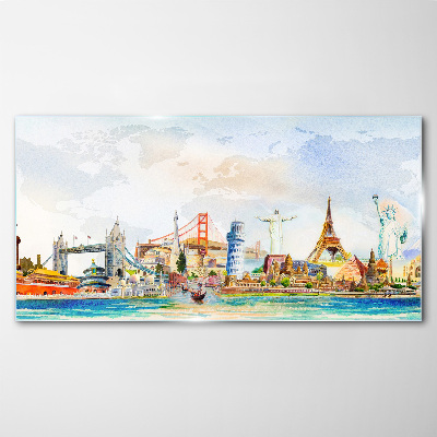 Tableau imprimé sur verre Icônes du monde en couleur