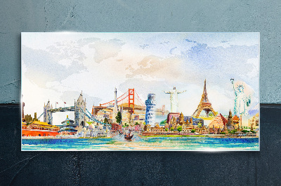 Tableau imprimé sur verre Icônes du monde en couleur