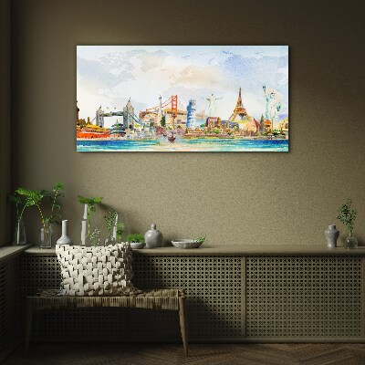 Tableau imprimé sur verre Icônes du monde en couleur