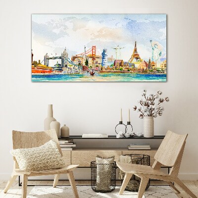 Tableau imprimé sur verre Icônes du monde en couleur