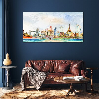 Tableau imprimé sur verre Icônes du monde en couleur