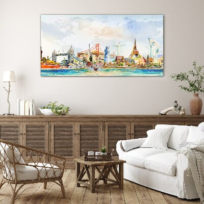 Tableau imprimé sur verre Icônes du monde en couleur