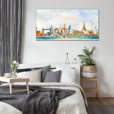 Tableau imprimé sur verre Icônes du monde en couleur