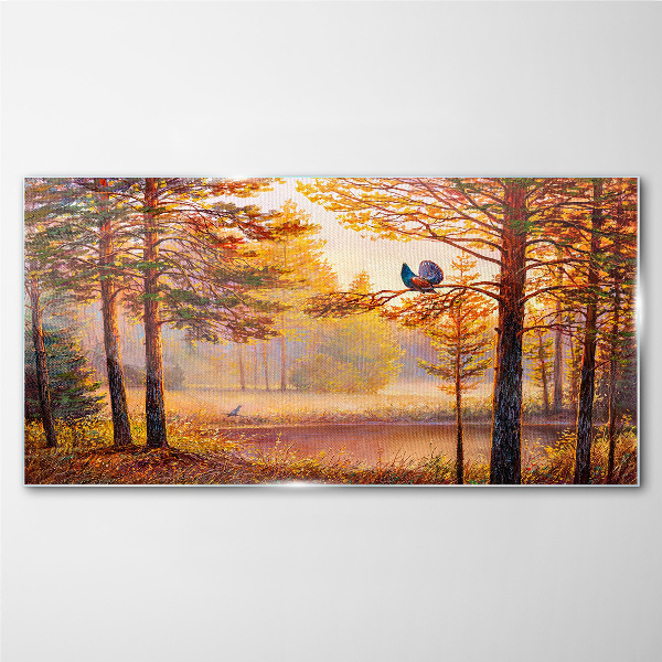 Tableau en verre Paysage d'automne avec des oiseaux