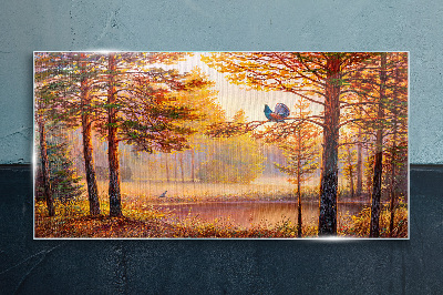 Tableau en verre Paysage d'automne avec des oiseaux