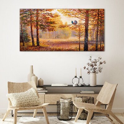 Tableau en verre Paysage d'automne avec des oiseaux
