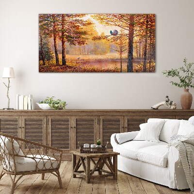 Tableau en verre Paysage d'automne avec des oiseaux