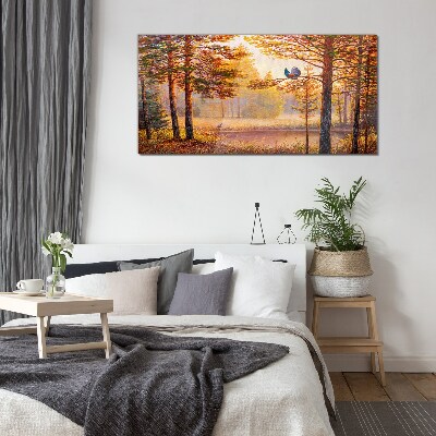 Tableau en verre Paysage d'automne avec des oiseaux