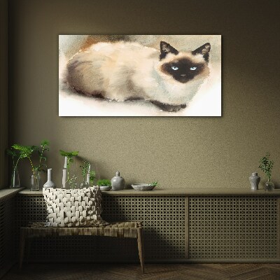 Tableau imprimé sur verre Chat siamois aux aquarelles douces