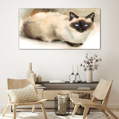 Tableau imprimé sur verre Chat siamois aux aquarelles douces