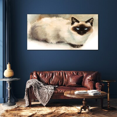 Tableau imprimé sur verre Chat siamois aux aquarelles douces