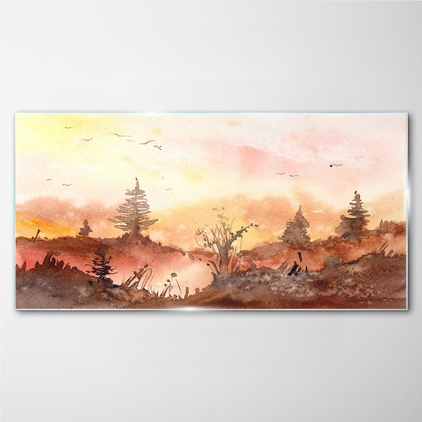 Tableau verre imprimé Coucher de soleil sur un paysage forestier