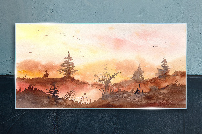 Tableau verre imprimé Coucher de soleil sur un paysage forestier