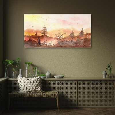 Tableau verre imprimé Coucher de soleil sur un paysage forestier