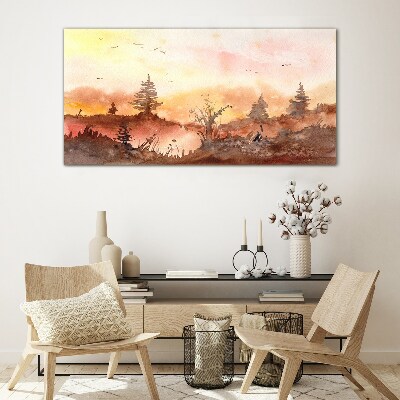 Tableau verre imprimé Coucher de soleil sur un paysage forestier