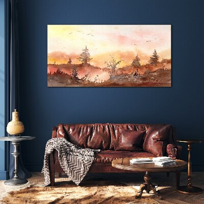 Tableau verre imprimé Coucher de soleil sur un paysage forestier
