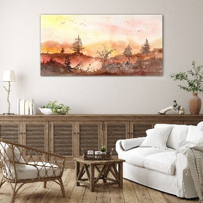 Tableau verre imprimé Coucher de soleil sur un paysage forestier