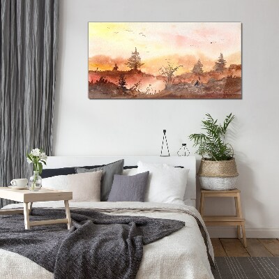 Tableau verre imprimé Coucher de soleil sur un paysage forestier