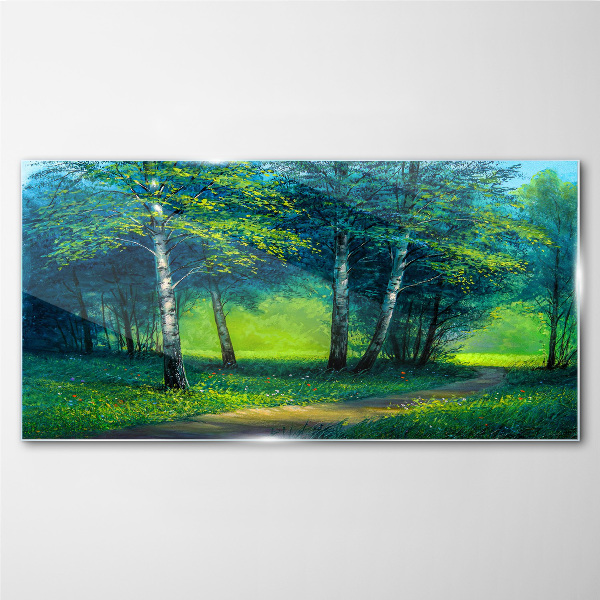 Tableau en verre Forêt verte sous le soleil d'été