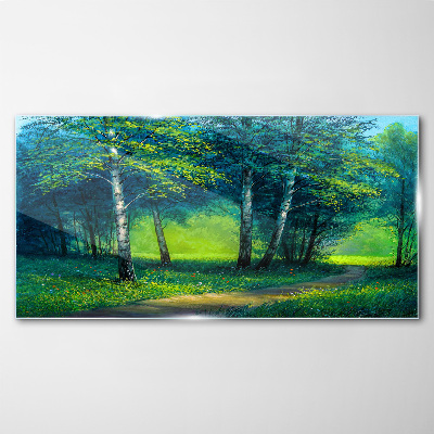 Tableau en verre Forêt verte sous le soleil d'été