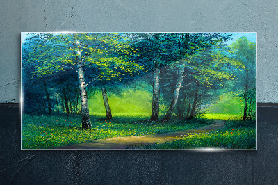 Tableau en verre Forêt verte sous le soleil d'été