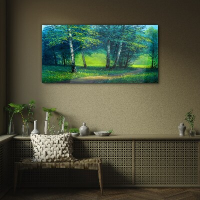 Tableau en verre Forêt verte sous le soleil d'été
