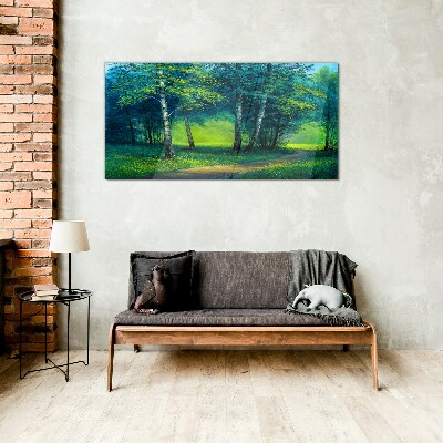 Tableau en verre Forêt verte sous le soleil d'été