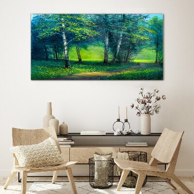 Tableau en verre Forêt verte sous le soleil d'été