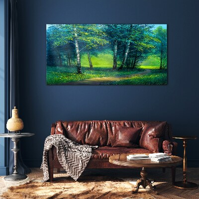 Tableau en verre Forêt verte sous le soleil d'été