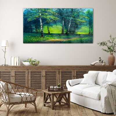 Tableau en verre Forêt verte sous le soleil d'été