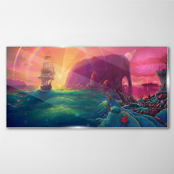 Tableau imprimé sur verre Un voyage magique à travers un océan coloré