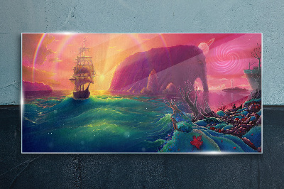 Tableau imprimé sur verre Un voyage magique à travers un océan coloré