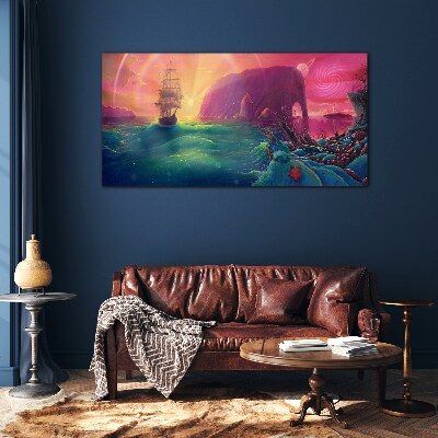 Tableau imprimé sur verre Un voyage magique à travers un océan coloré